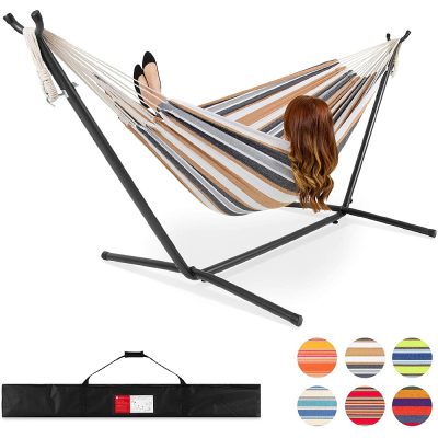 Foldable stand cotton camping hammock (6)